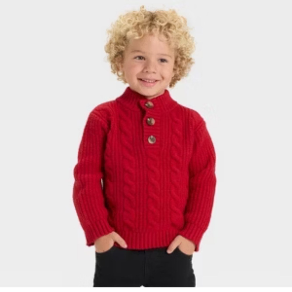 Infant Boys' soft Cotton Cable Sweater - Cat & Jack™ Red Christmas 12 months NWT